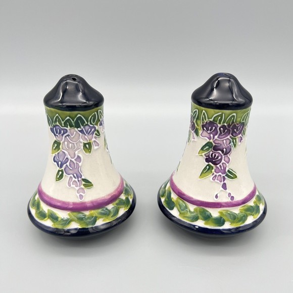 Blue Sky Clayworks Salt Pepper Shakers Clematis Ceramic Floral Wisteria 15610 - Picture 4 of 9